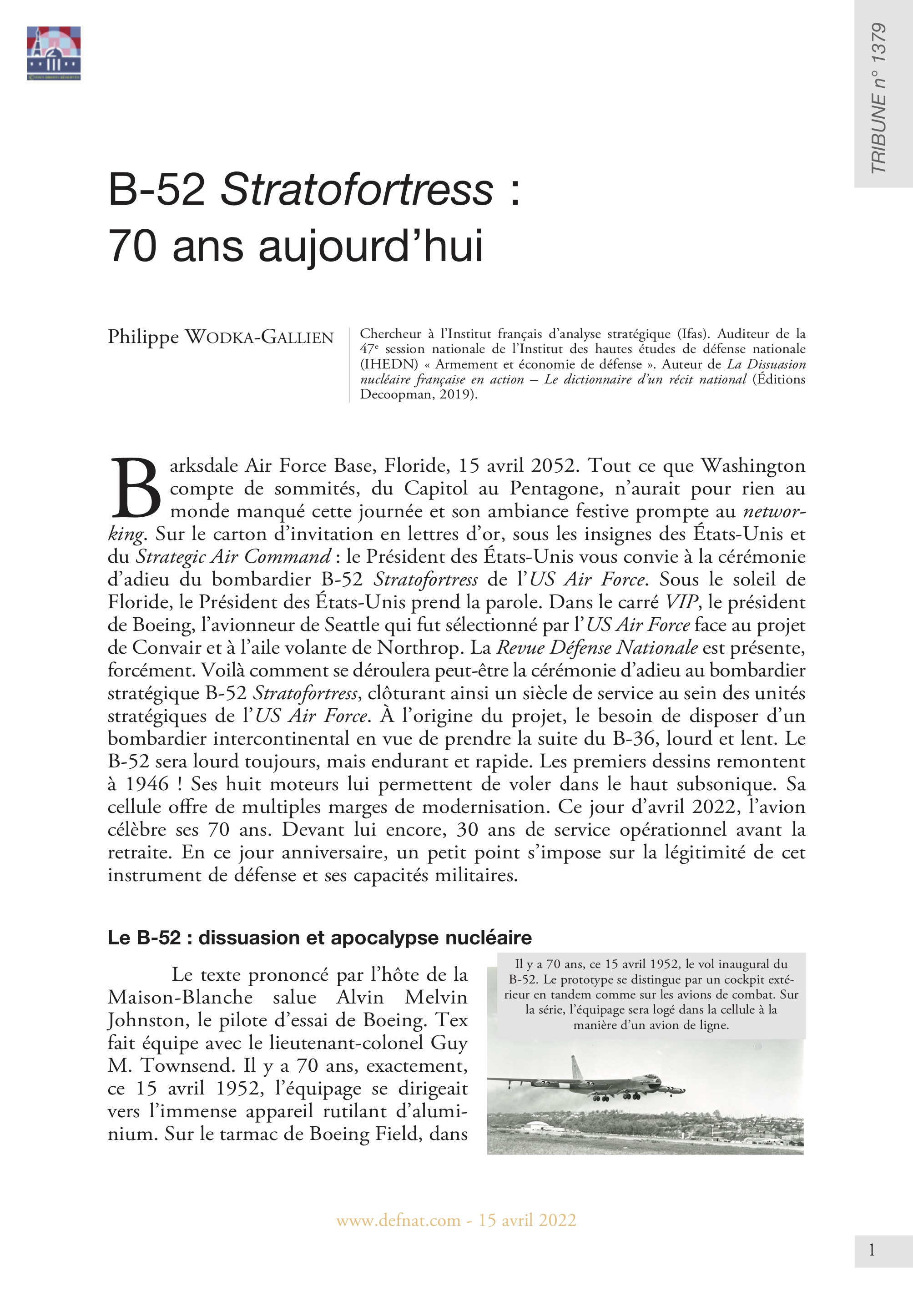 B-52 Stratofortress : 70 ans aujourd’hui (T 1379)
